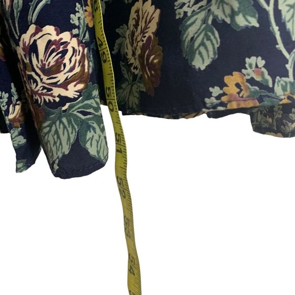 Vintage 90s Navy Blue Floral Long Sleeve Full Length Button Up Dress Medium - Picture 11 of 11